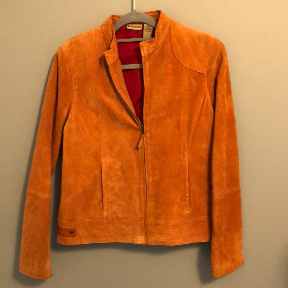Suede Leather Jacket dark orange.